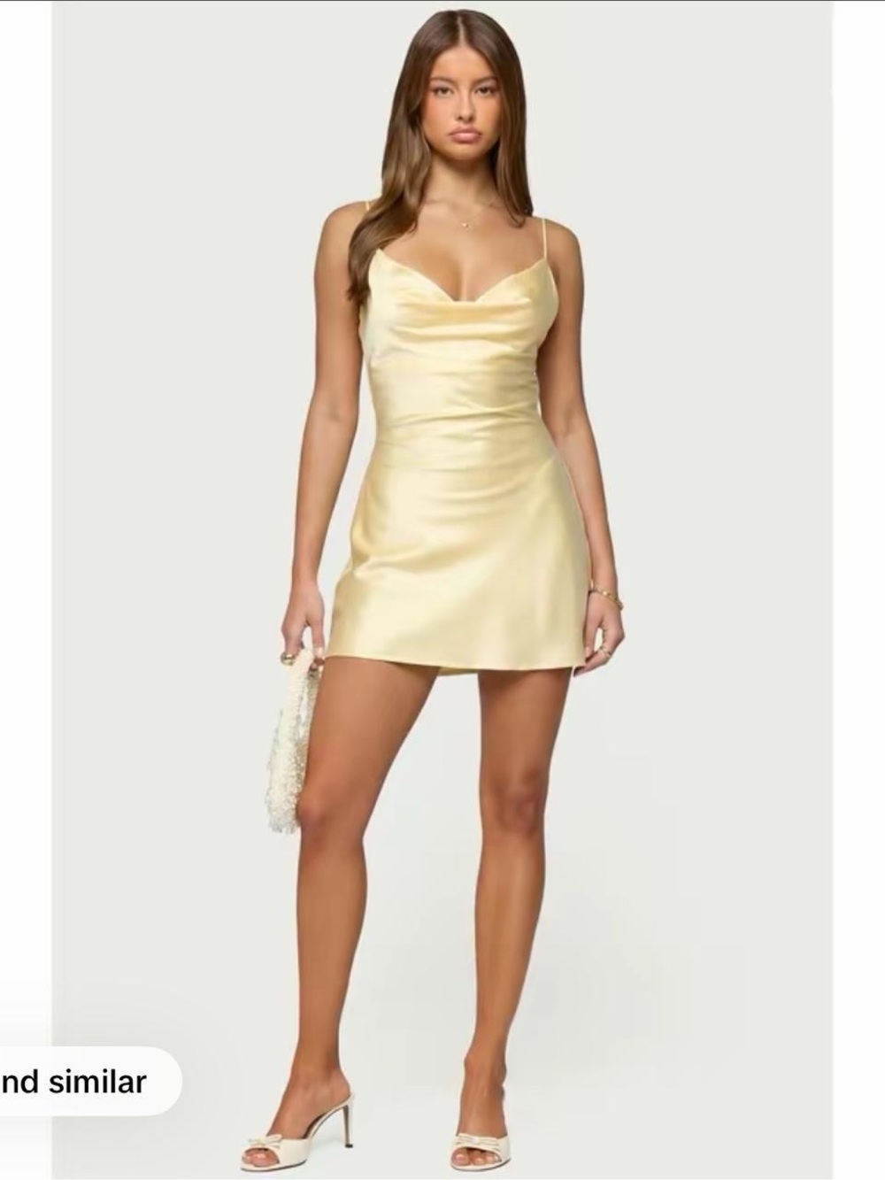 Edikted Satin Cowl Mini Dress in Light Yellow